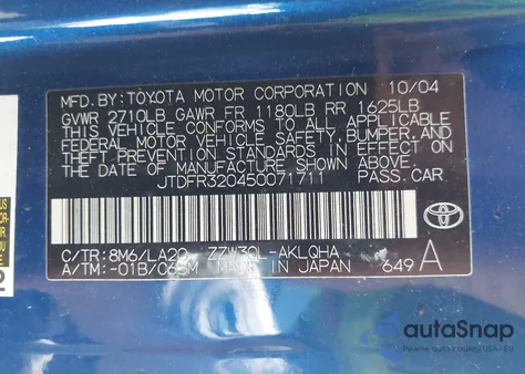 2005 Toyota Mr2 Spyder from USA, damaged, VIN JTDFR320450071711